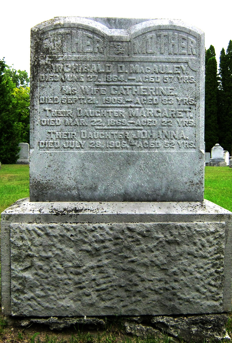 Photo of headstones/Margaret McAulay d1869 hdstn Nairn cem Middlesex Co ON